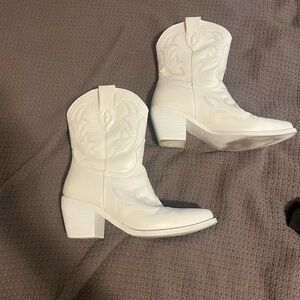 Kiss White Heeled Boots with Western Flair